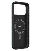 Interior layout of NOX Pine Green aramid case displaying magnetic N52 MagSafe ring and shock-absorbing TPU frame.