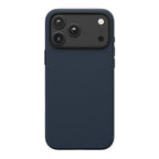 Back view of Noxcase Steel Blue aramid case with fine 1500D plain-weave texture and raised black metal camera guard for iPhone 18 Pro Max.