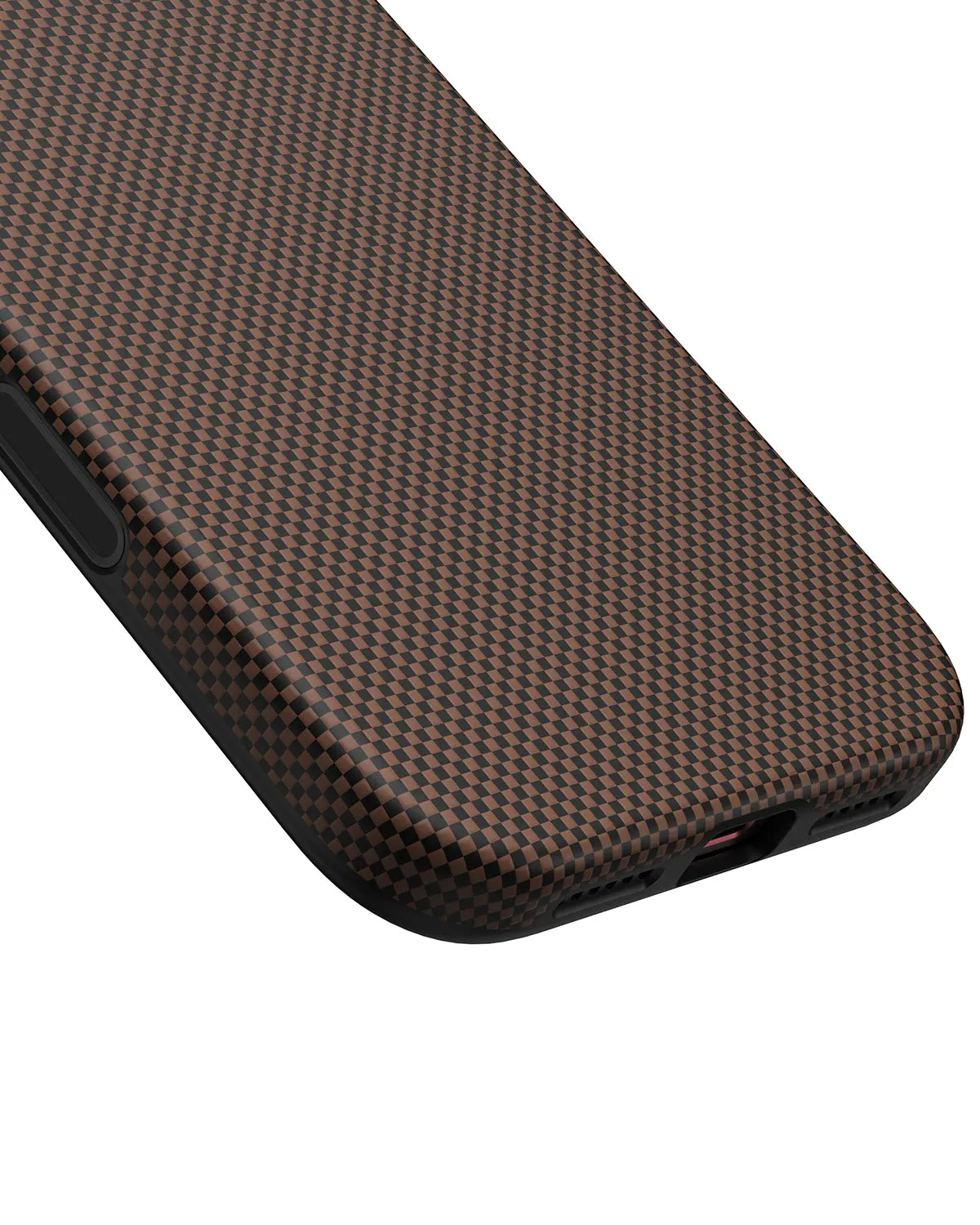 Macro close-up of NOX Sunset Copper 1500D plain-weave aramid fiber texture and precision speaker cutouts.