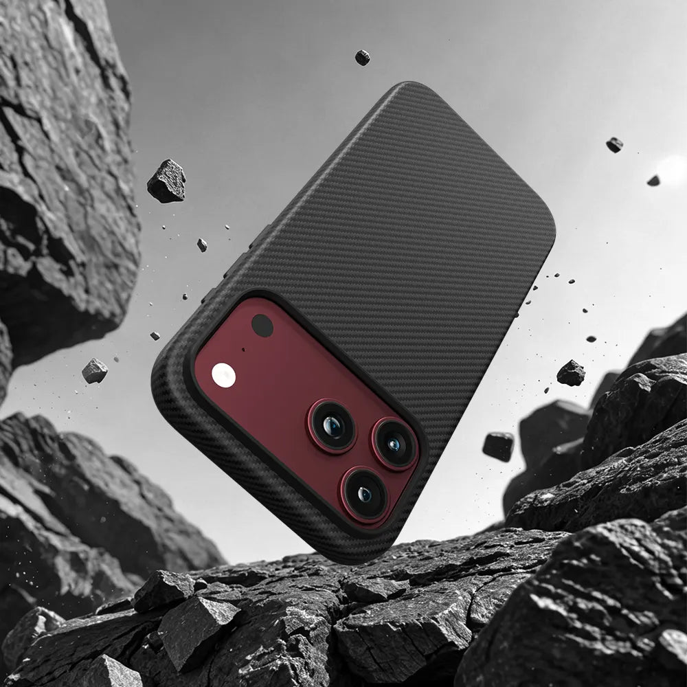 600D aramid fiber case for iPhone 18 Pro surviving rugged rock drop protection test