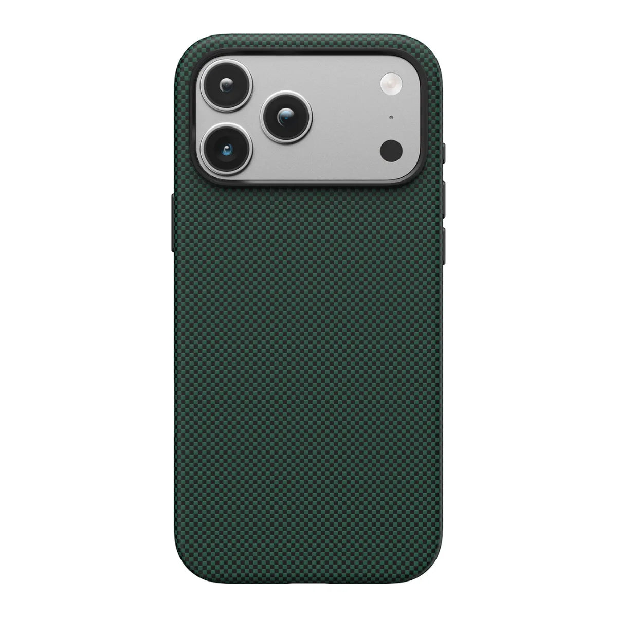 Aramid fiber chess pattern magnetic phone case for iPhone 17 pro in pine green