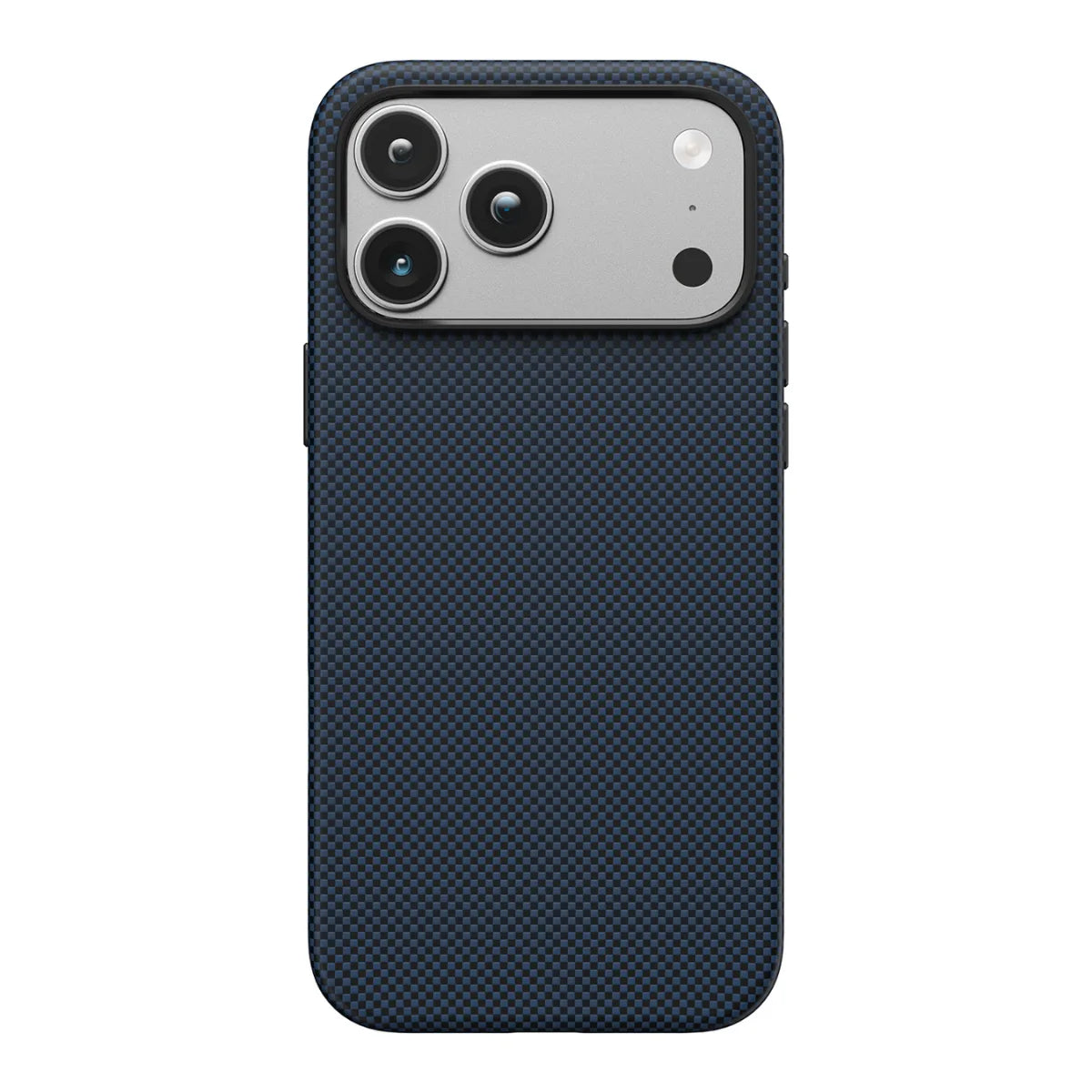 Aramid fiber chess pattern magnetic phone case for iPhone 17 pro max in steel blue